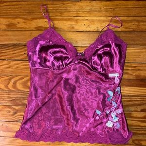 Baby Phat magenta camisole floral emroidery lace trim charm y2k lingerie style M